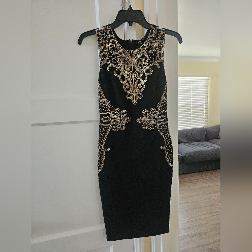 Fashion Nova Black and gold cocktail dress, Size s